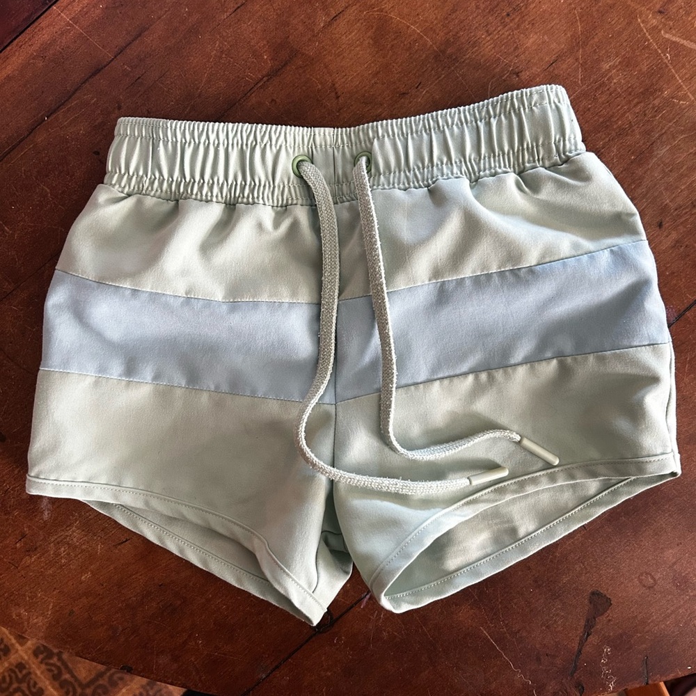 Kids Swim Trunks in Light Green and Gray